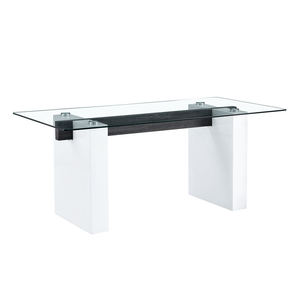 Modern Dining Glass Tabletop with Metal Legs (Black+White)