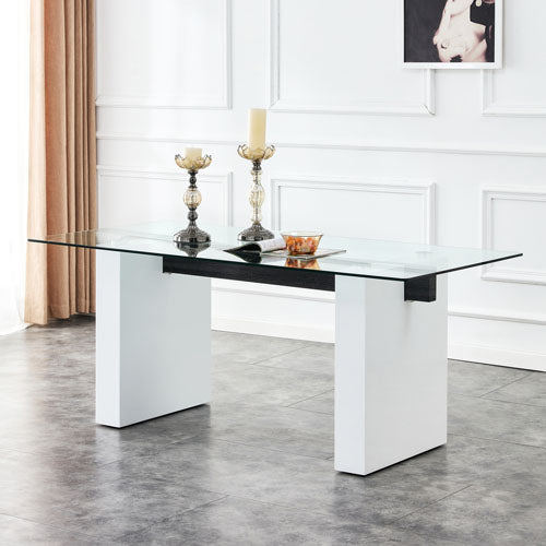 Modern Dining Glass Tabletop with Metal Legs (Black+White)