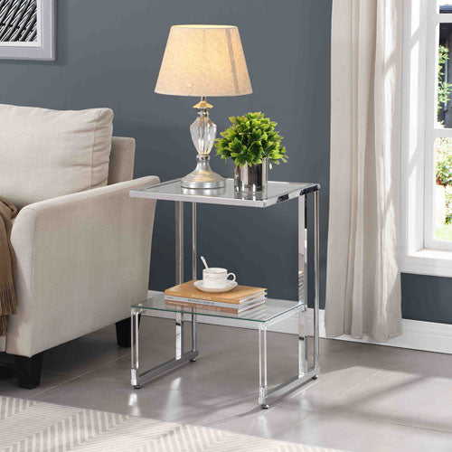 L-Shape 2-Tier Acrylic Glass End Table