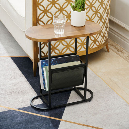 Acacia Oval Side Table with Magazine Storage