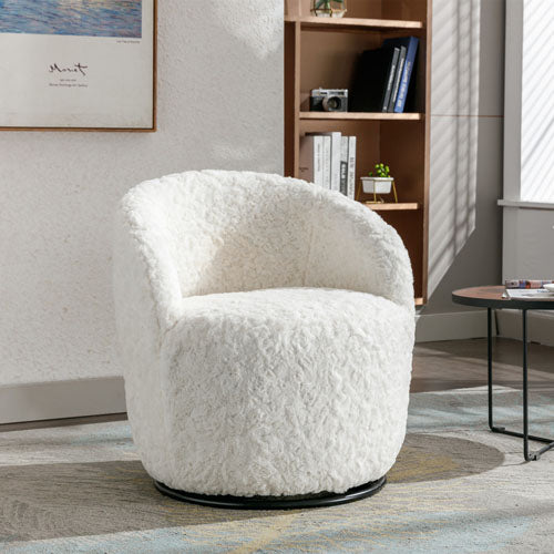 Compact Velvet Swivel Barrel Chair w/ Black Coating (Grey)