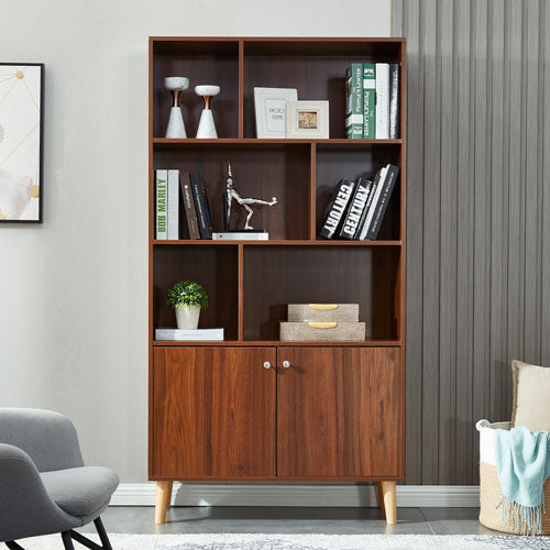 Wood Storage Cabinet with 3-Tier Open Shelf