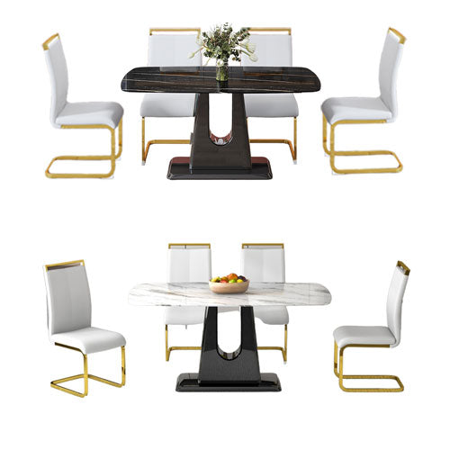 Marble Like Table & Gold Plated Dining Chair Set