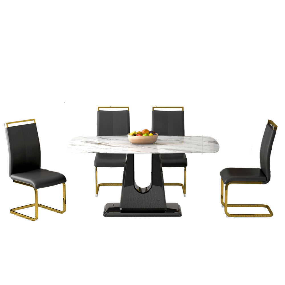 Marble Like Table & Gold Plated Dining Chair Set