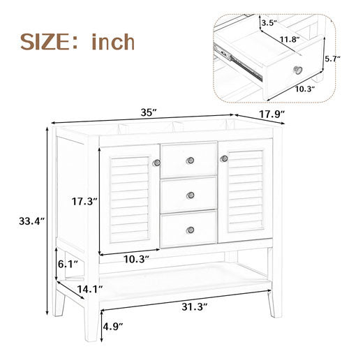 Bathroom Vanity Base w/ Cabinet, Drawer & Open Shelf (White)