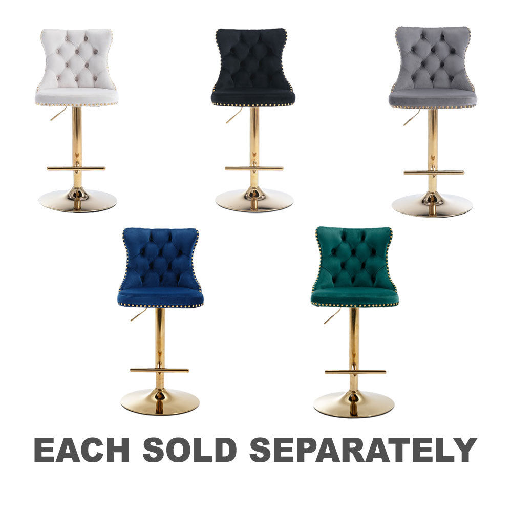 Tufted Velvet Armless Bar Stools w/ Gold Details 2pc