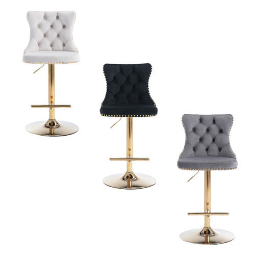 Tufted Velvet Armless Bar Stools w/ Gold Details 2pc