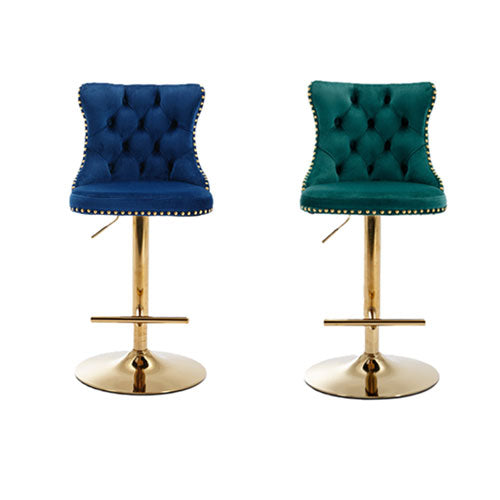 Tufted Velvet Armless Bar Stools w/ Gold Details 2pc