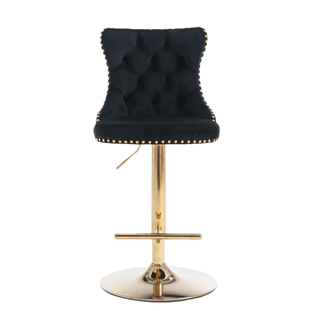 Tufted Velvet Armless Bar Stools w/ Gold Details 2pc