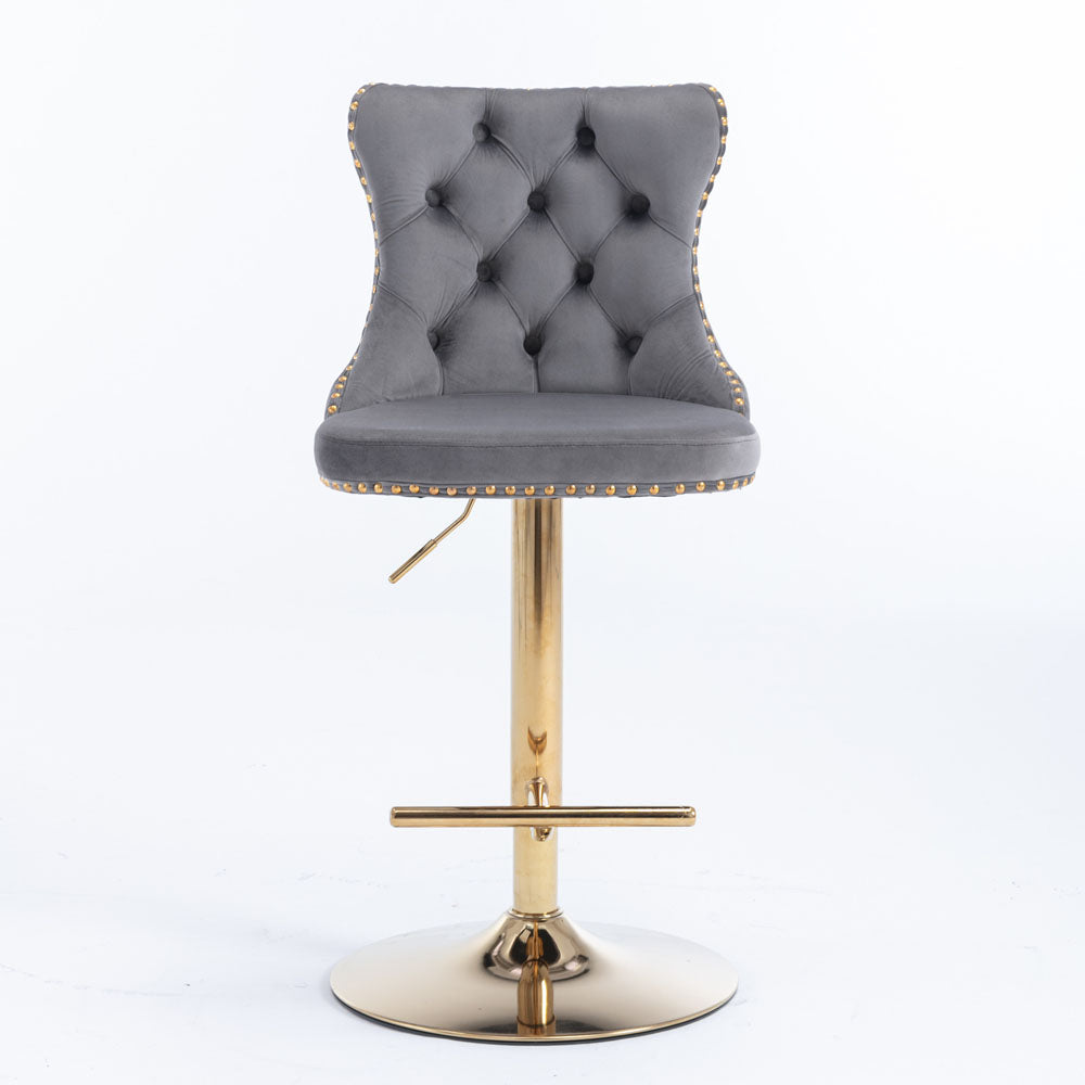 Tufted Velvet Armless Bar Stools w/ Gold Details 2pc