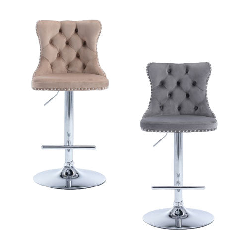 Tufted Velvet Armless Bar Stools w/ Chrome Details