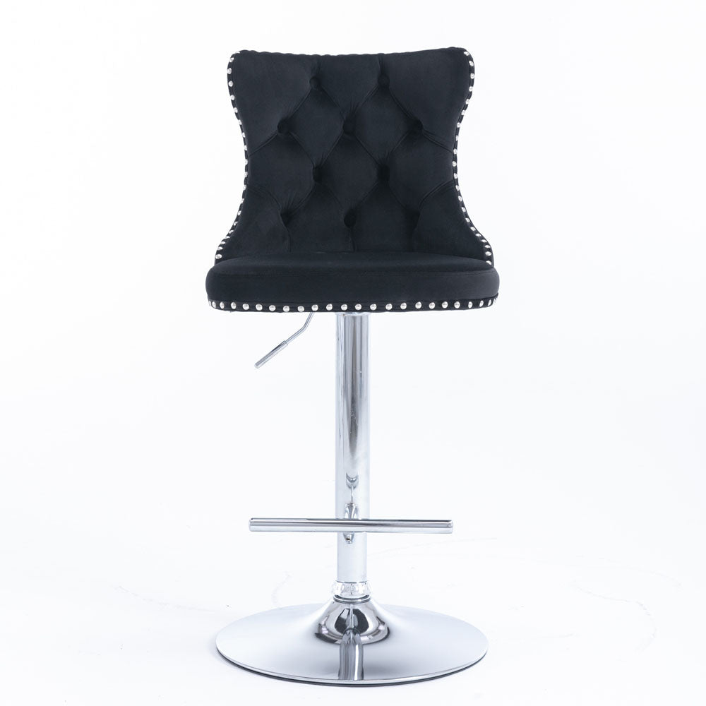 Tufted Velvet Armless Bar Stools w/ Chrome Details