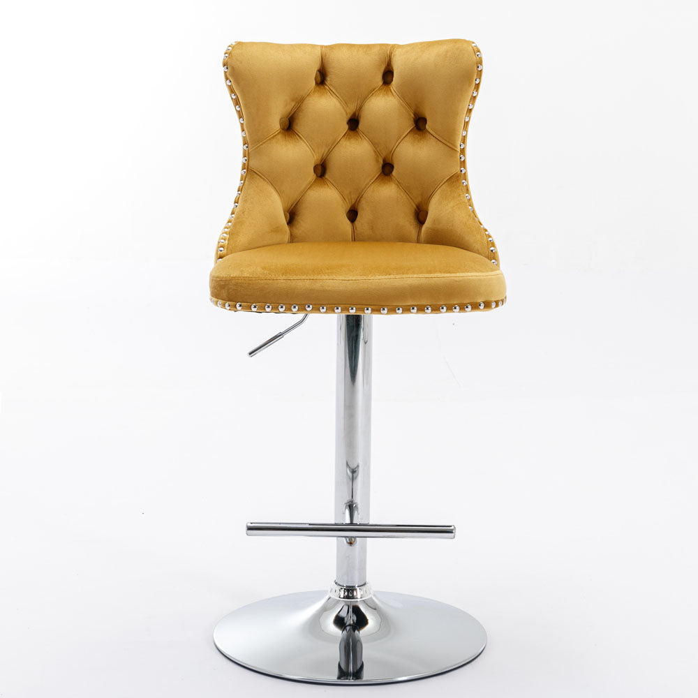 Tufted Velvet Armless Bar Stools w/ Chrome Details