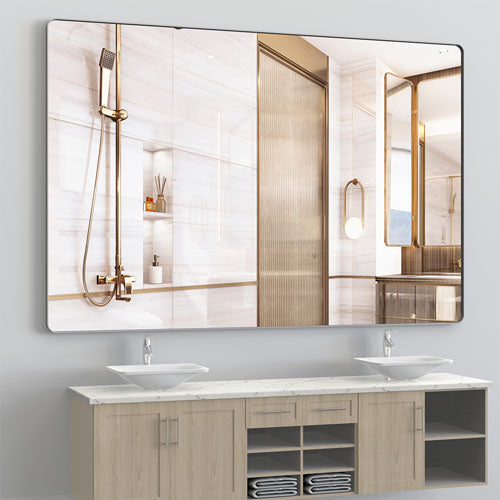 Wall Mirror with Removable Tray & Silver Frame (72x48")