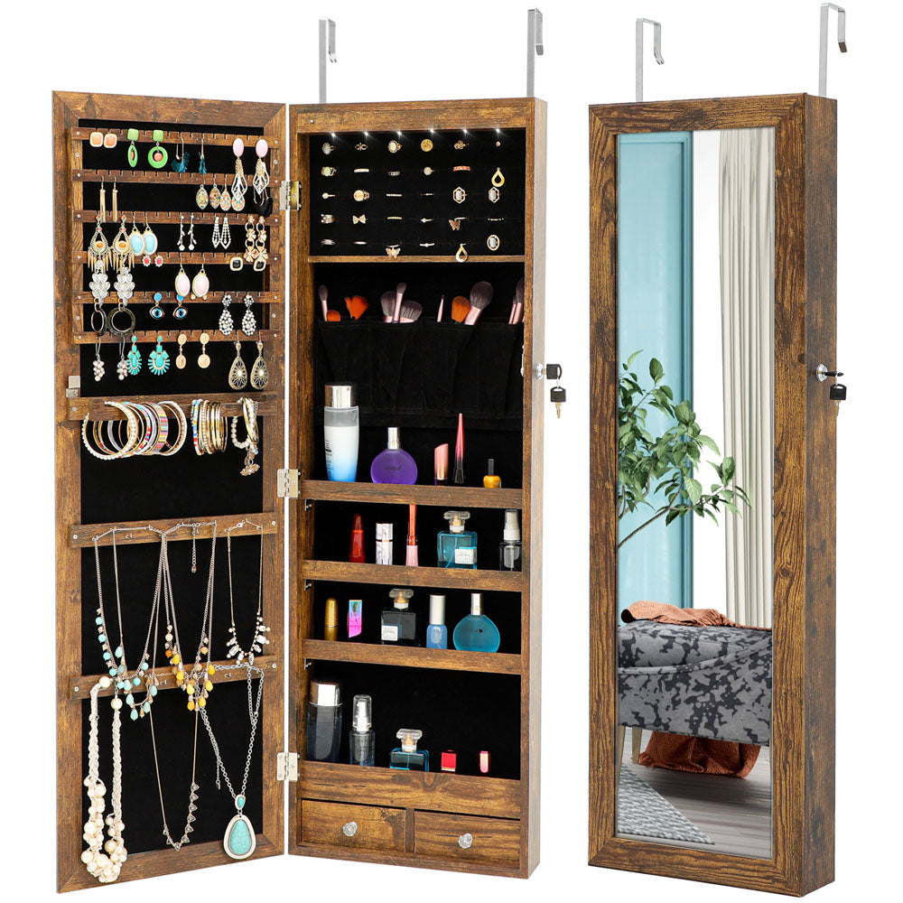 Wall Hanging Jewelry Mirror Cabinet with LED