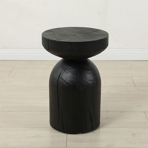 High Solid Pine Wood Round Accent Table 17.7" (Black)