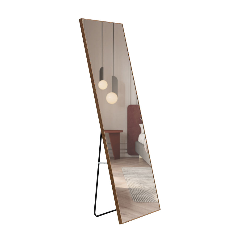 Body Dressing Mirror with Solid Wooden Frame & Stand (Brown)