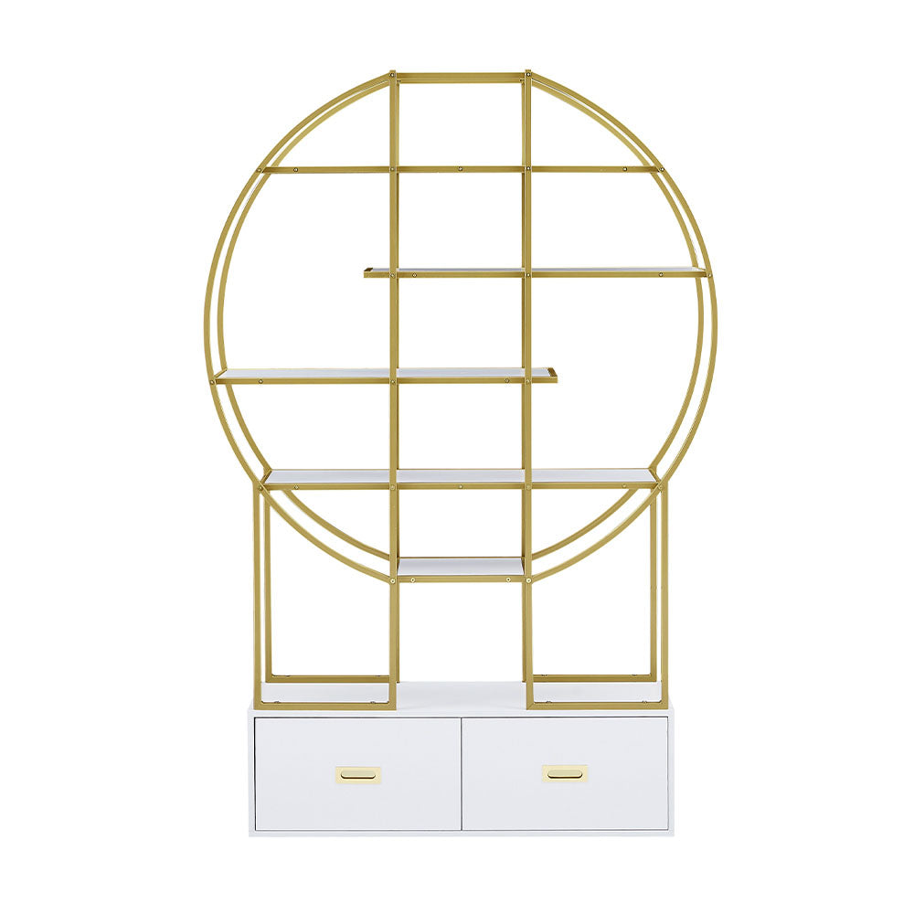 70.8-Inch Round Gold Frame Bookcase