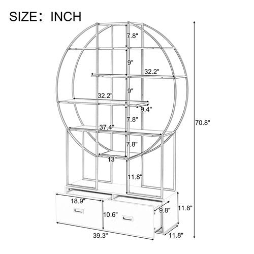 70.8-Inch Round Gold Frame Bookcase