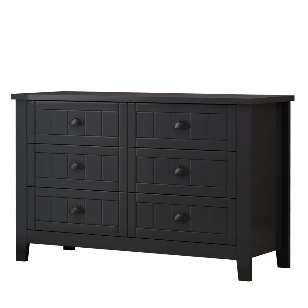 6 Drawers Wood Accent Stylish Dresser (Black)