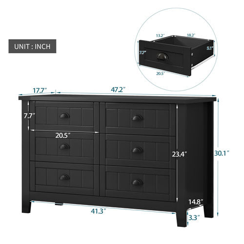 6 Drawers Wood Accent Stylish Dresser (Black)