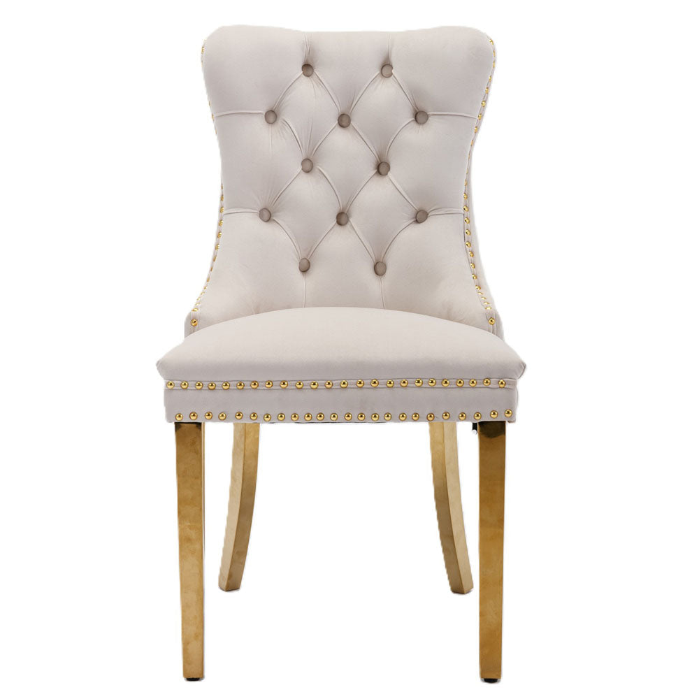 Tufted Velvet Chair with Stainless Golden Legs 2pcs