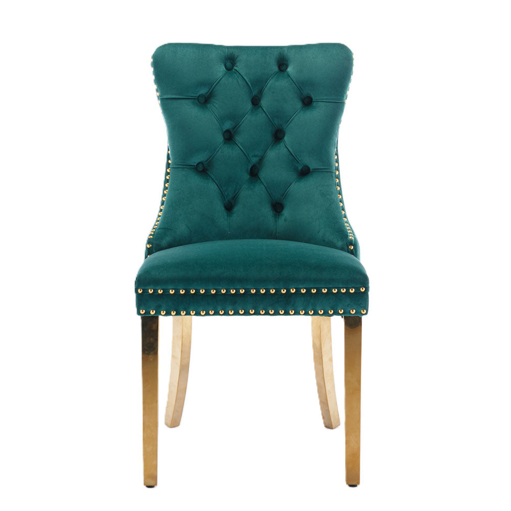 Tufted Velvet Chair with Stainless Golden Legs 2pcs