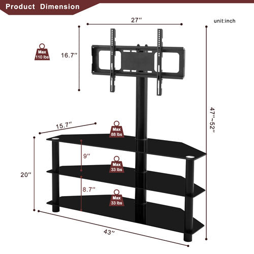 3-Tier Multi-functional TV Stand (Black)