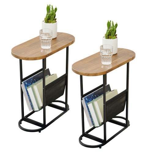 Acacia Oval Side Tables with Magazine Organizer (Set of 2)