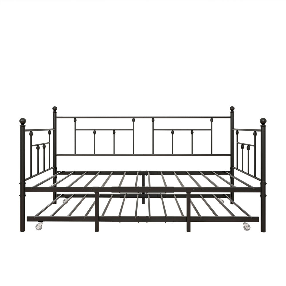 Twin-Sized Full Metal Pull-Out Daybed Bedframe with Trundle