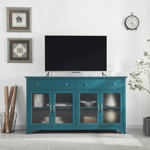 66" TV Storage Buffet Cabinet with Glass Door (Teal Blue)