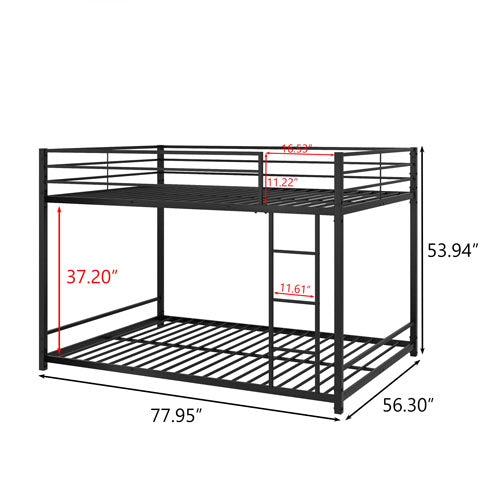 Full Sized Full Metal Bunk Bedframe with Ladder & Rail