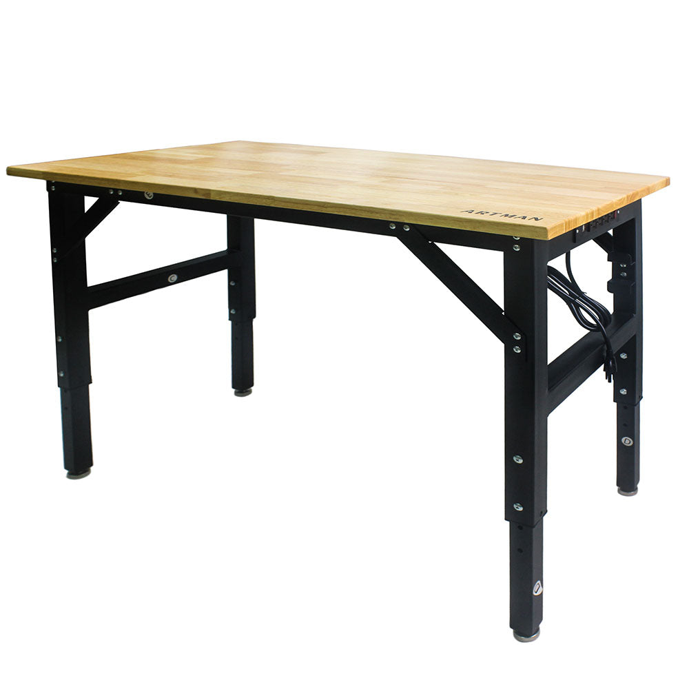 Metal Adjustable Worktable with Socket & Wooden Top