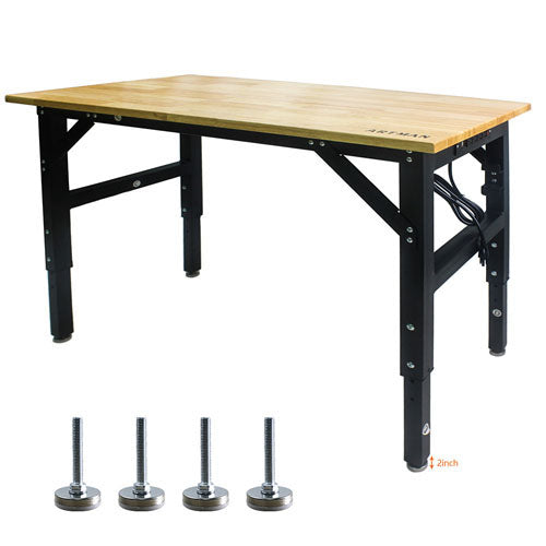 Metal Adjustable Worktable with Socket & Wooden Top