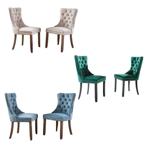 Tufted Velvet Chair with Wooden Legs 2pcs