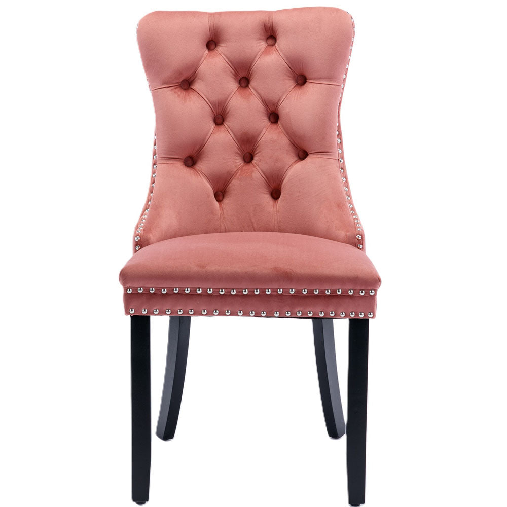 Tufted Velvet Chair with Wooden Legs 2pcs