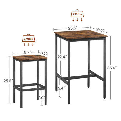 Industrial Bar Table Set with 2 Chairs