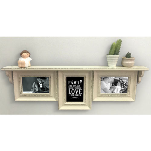 Wooden Wall Shelf w/ 3 Photo Frames (69x24.5x6.5cm)